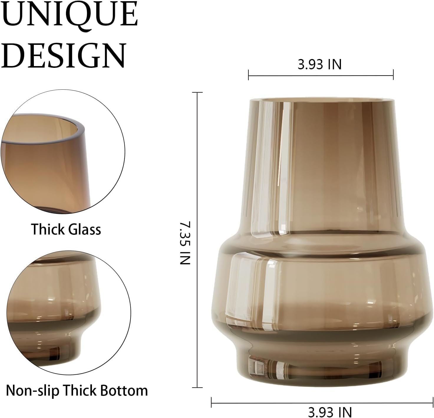 Laedigital Amber Glass Vase Bud Flower Vase with Modern Design