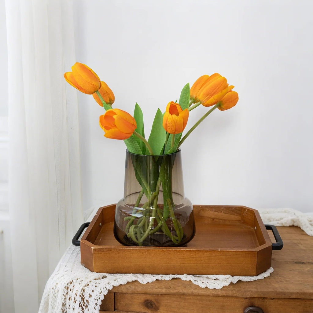 Laedigital Amber Glass Vase Bud Flower Vase with Modern Design
