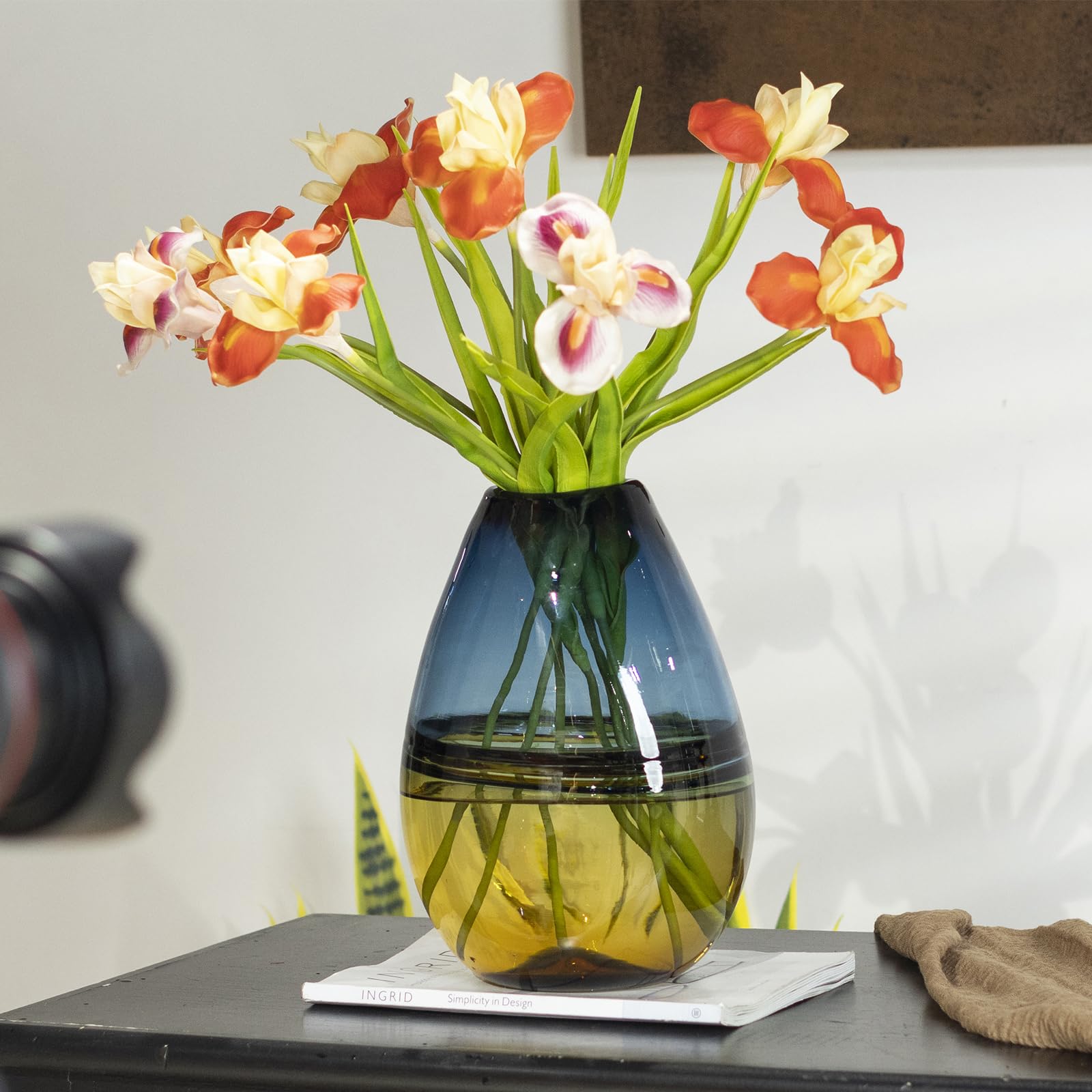 Laedigital Glass Handmade Decorative Vase Ombre Centerpiece Vase