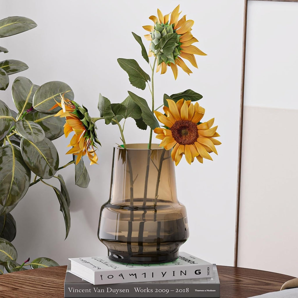 Laedigital Amber Glass Vase Bud Flower Vase with Modern Design