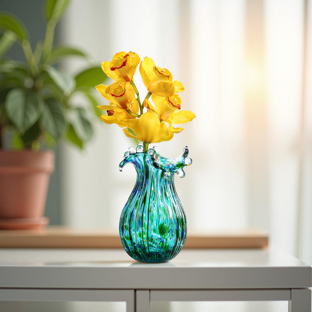 Laedigital Green Glass Bubble Vase for Flowers