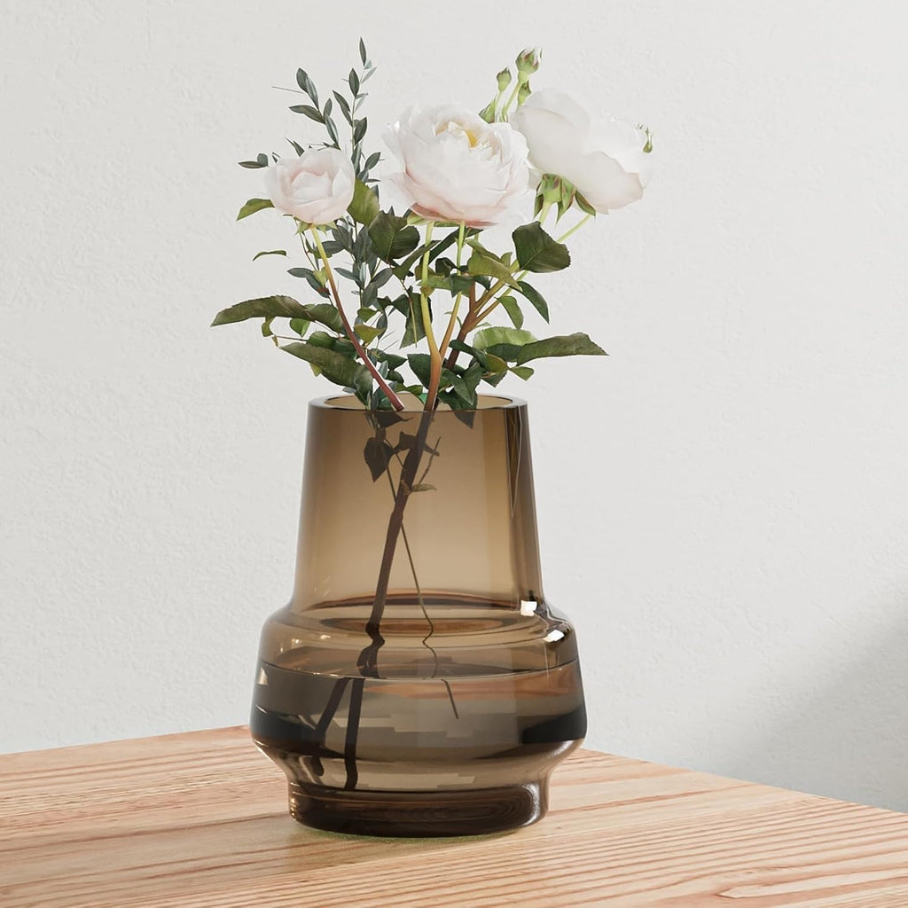 Laedigital Amber Glass Vase Bud Flower Vase with Modern Design