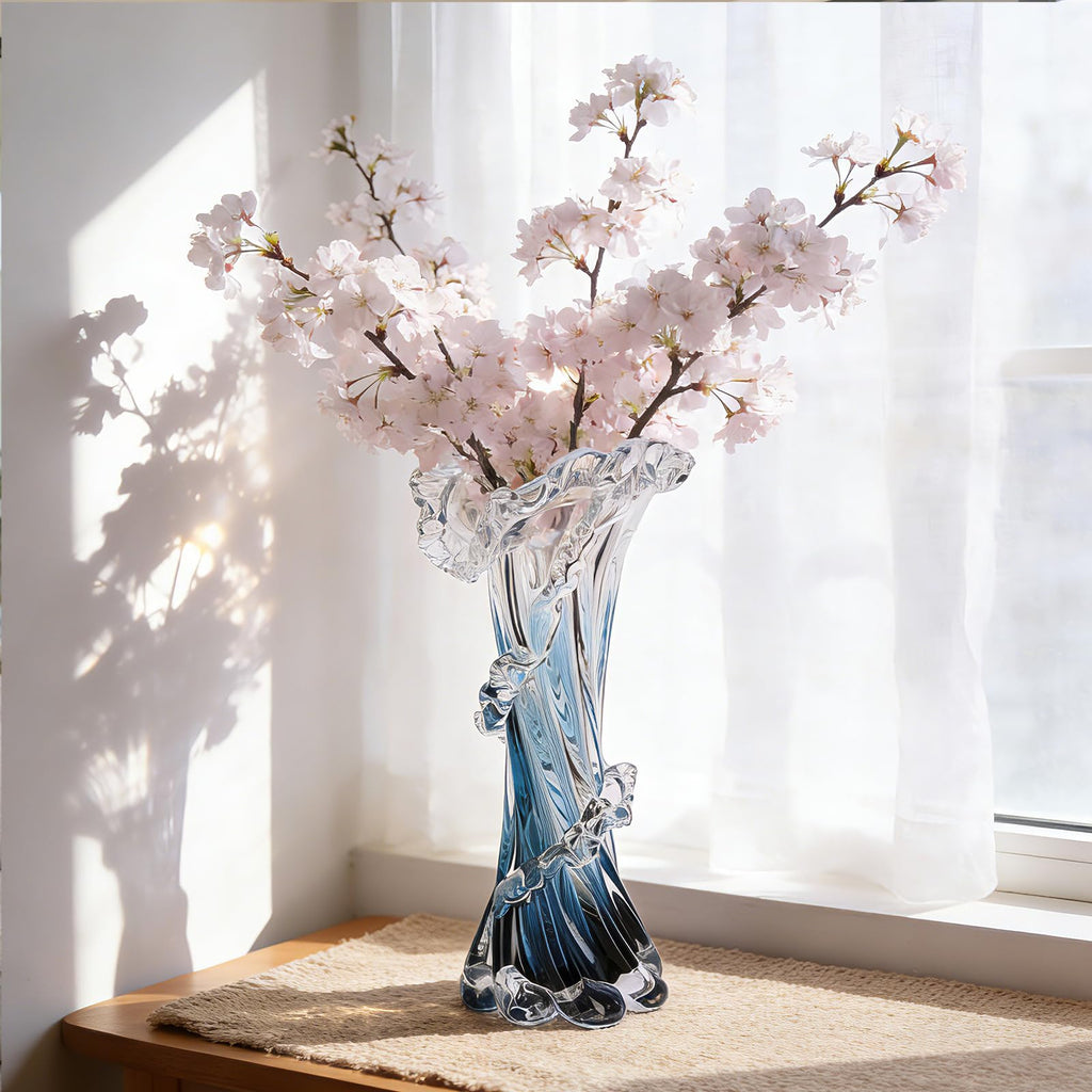 Laedigital Hand Blown Blue Glass Vase