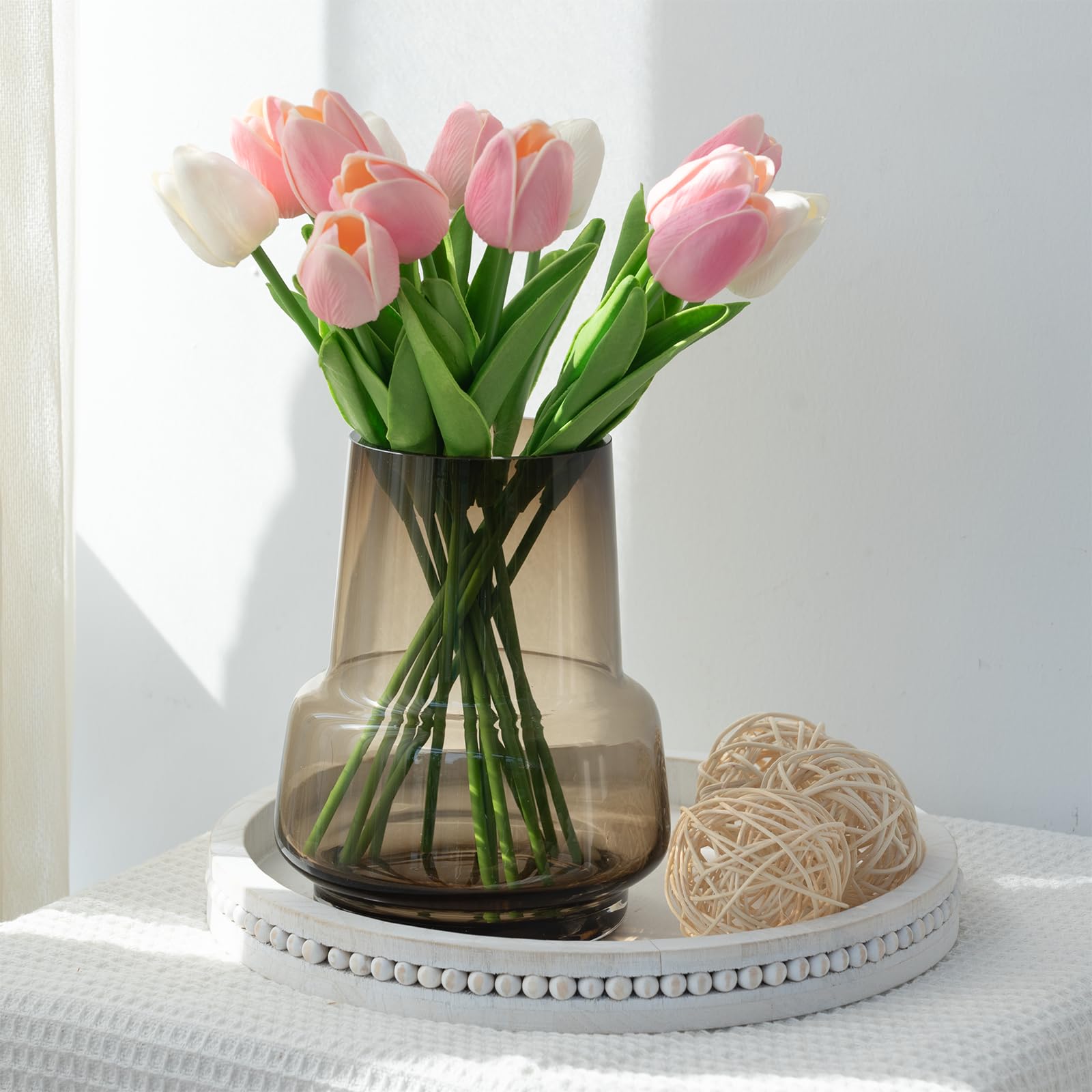 Laedigital Amber Glass Vase Bud Flower Vase with Modern Design