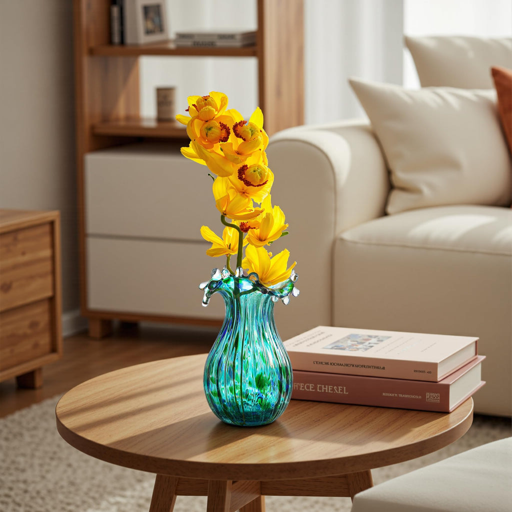 Laedigital Green Glass Bubble Vase for Flowers