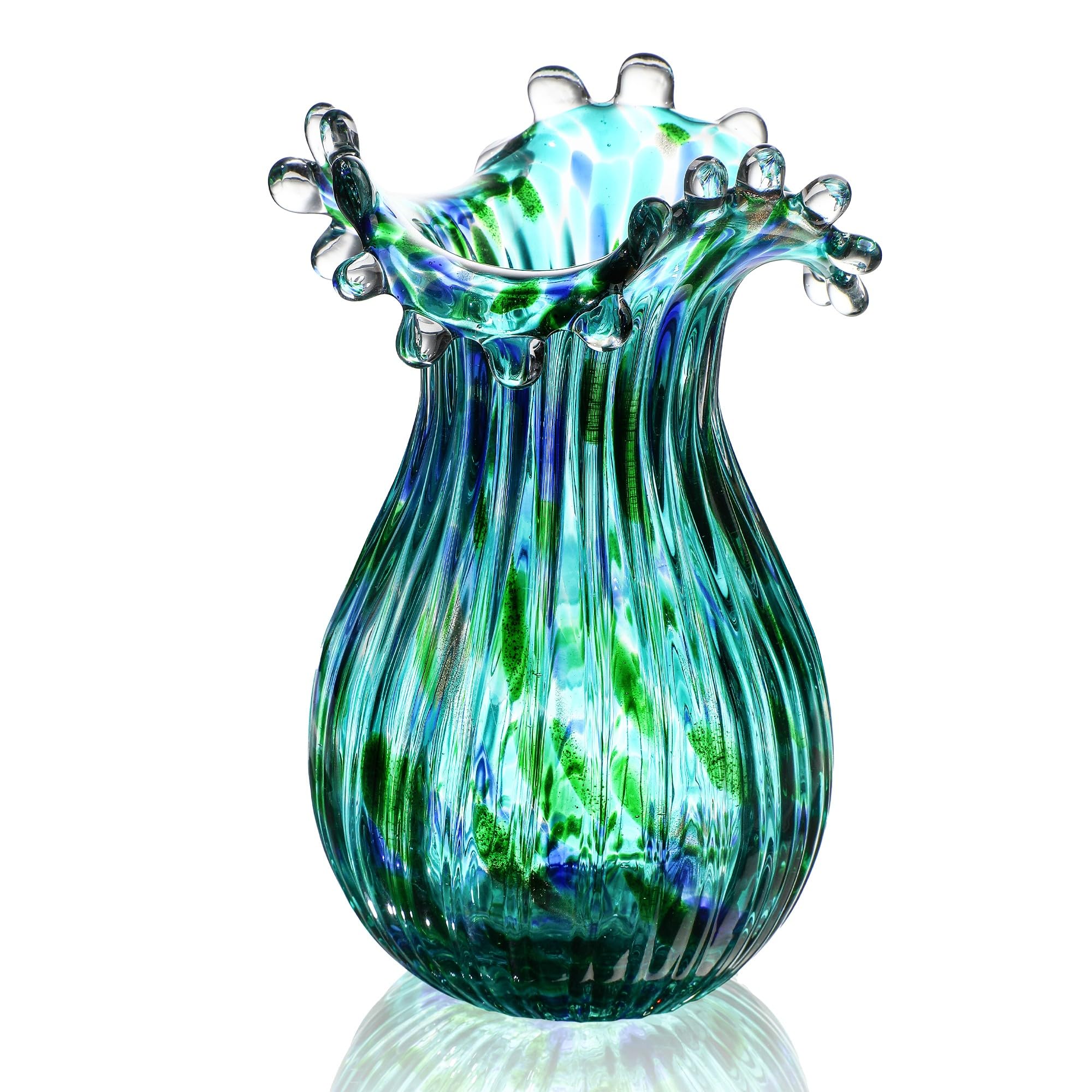 Laedigital Green Glass Bubble Vase for Flowers
