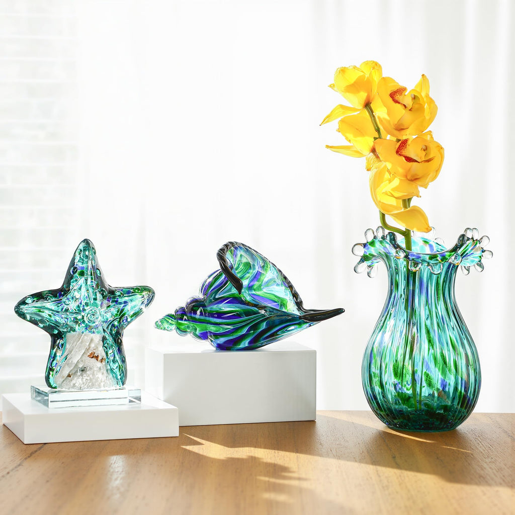 Laedigital Green Glass Bubble Vase for Flowers