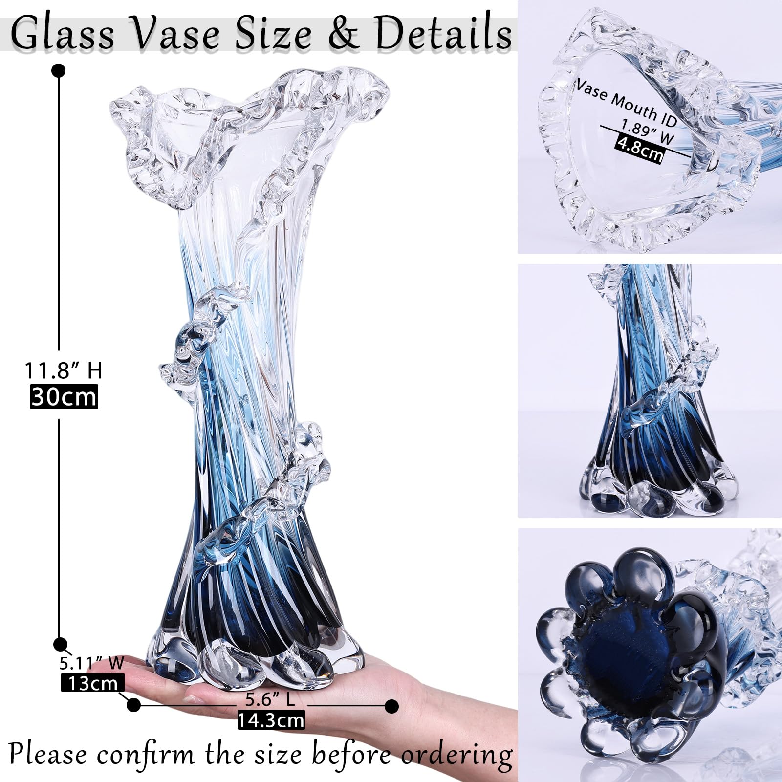 Laedigital Hand Blown Blue Glass Vase