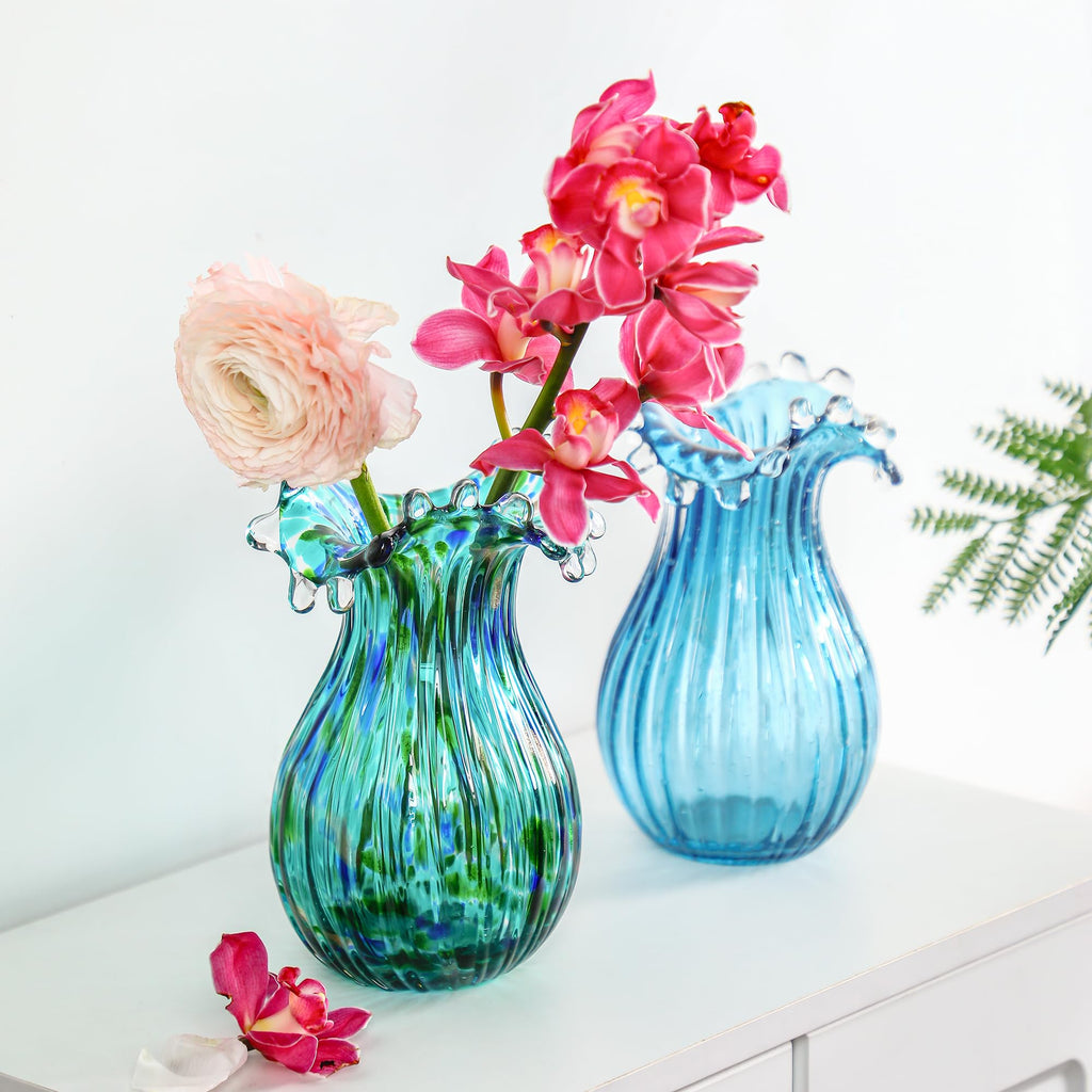 Laedigital Green Glass Bubble Vase for Flowers