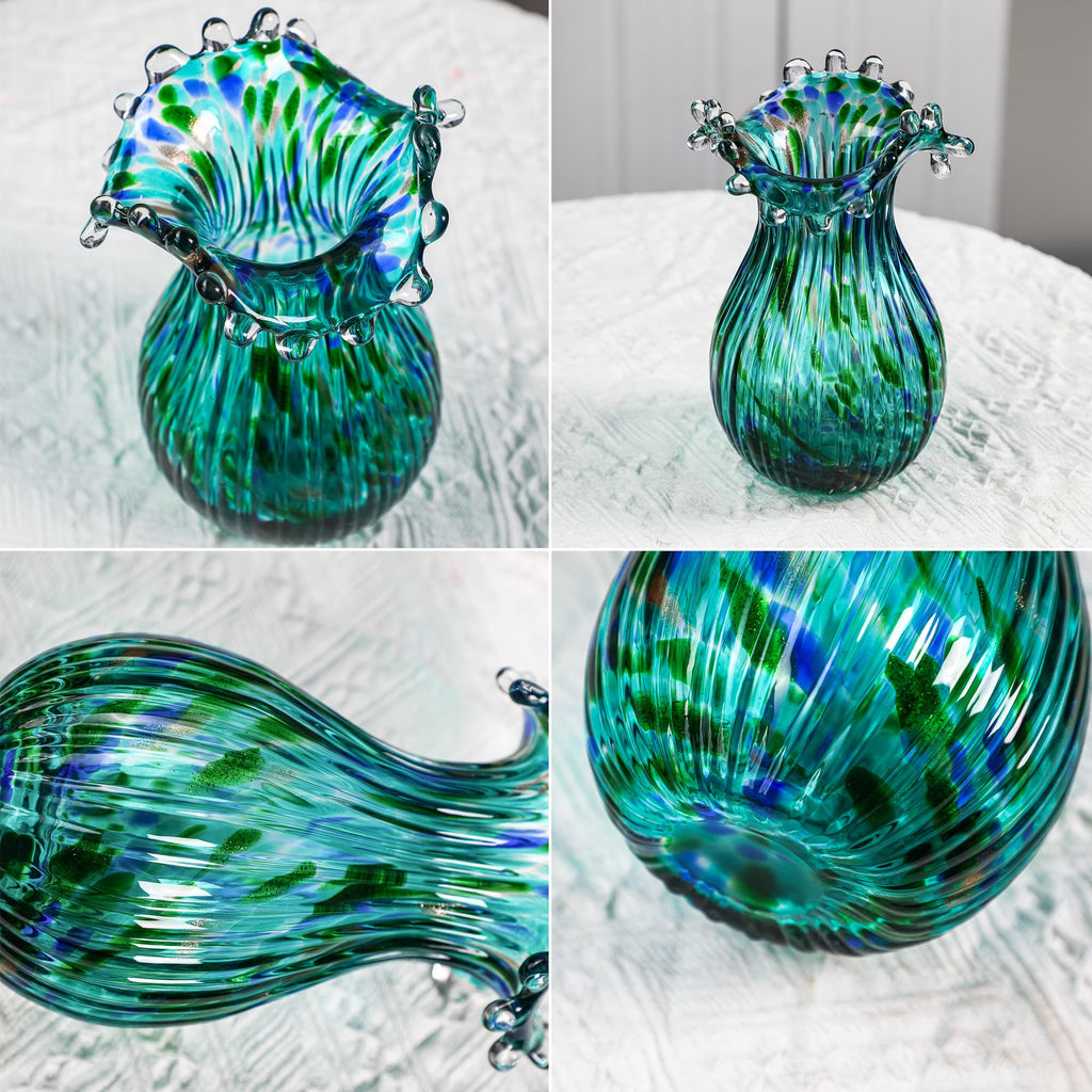 Laedigital Green Glass Bubble Vase for Flowers
