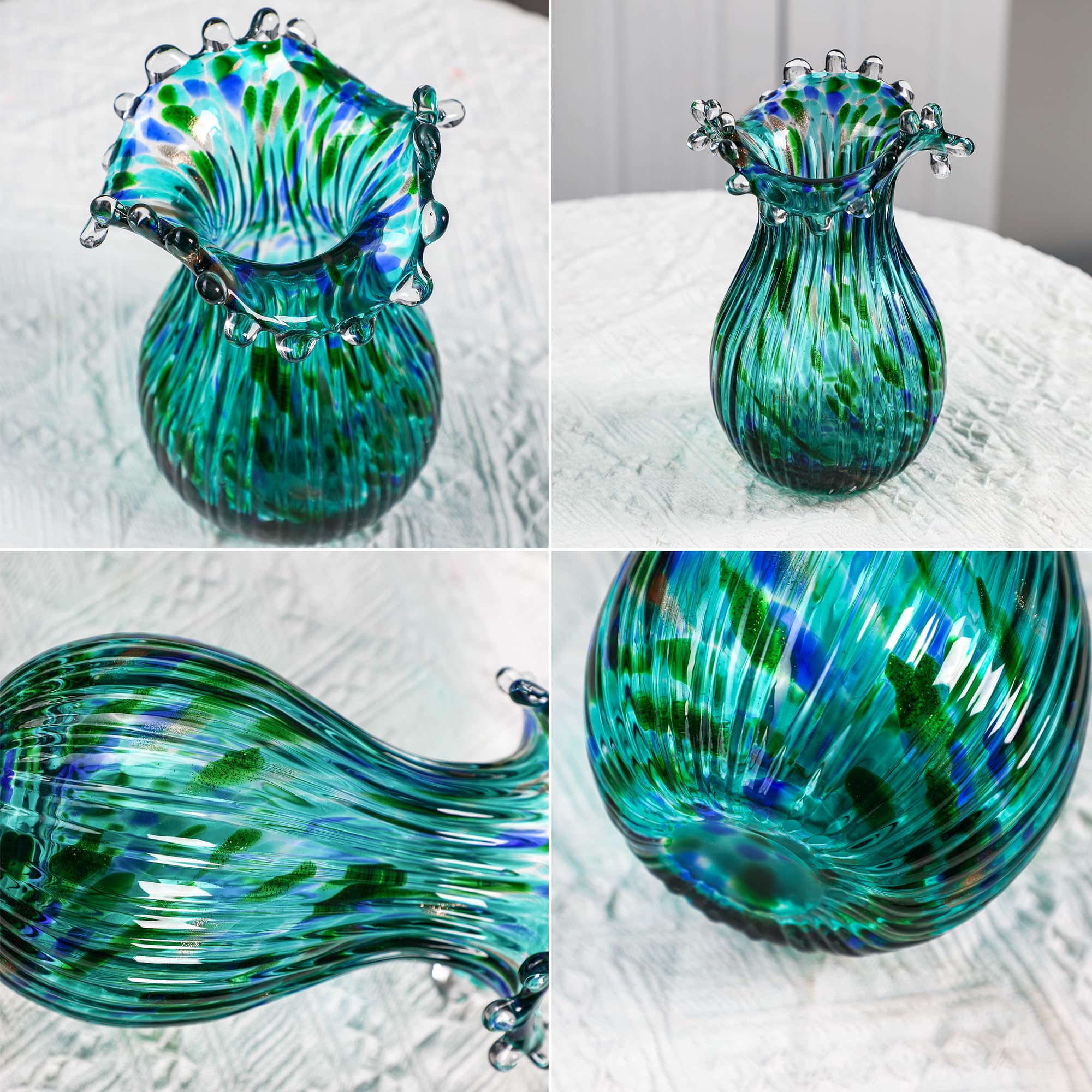 Laedigital Green Glass Bubble Vase for Flowers
