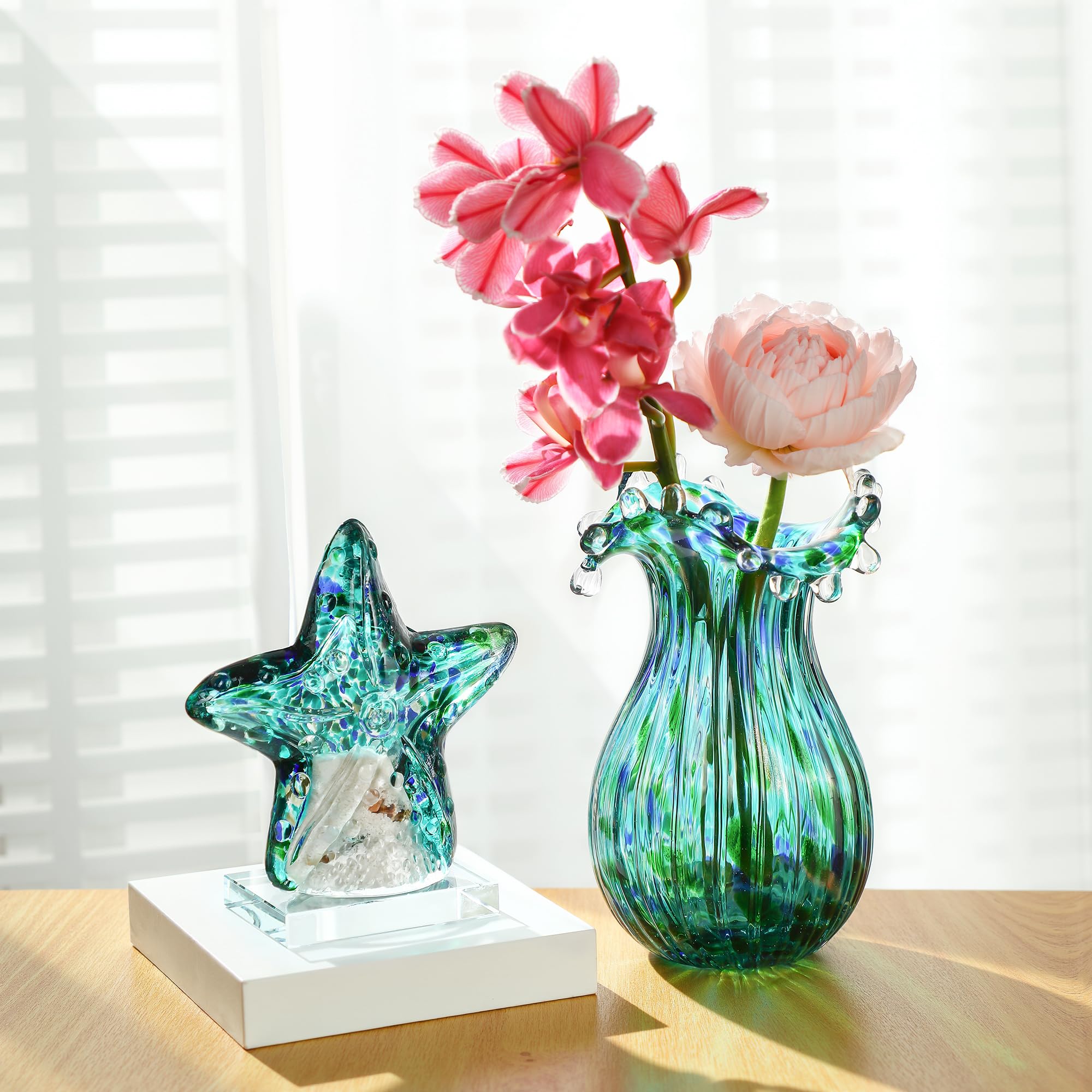 Laedigital Green Glass Bubble Vase for Flowers