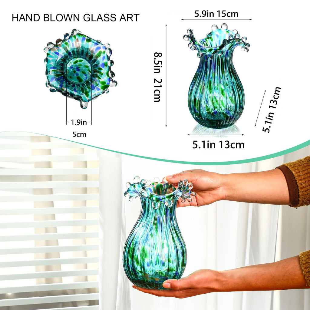 Laedigital Green Glass Bubble Vase for Flowers
