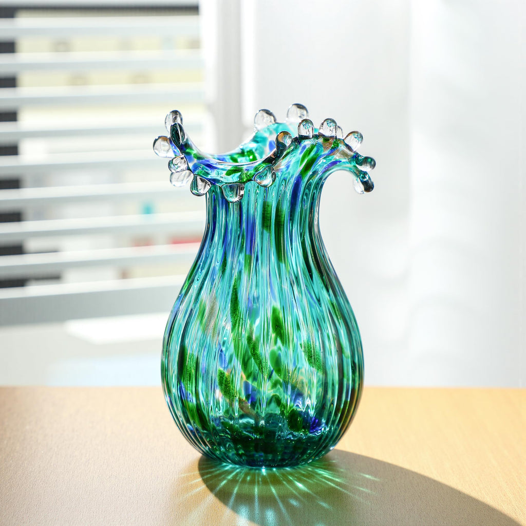 Laedigital Green Glass Bubble Vase for Flowers